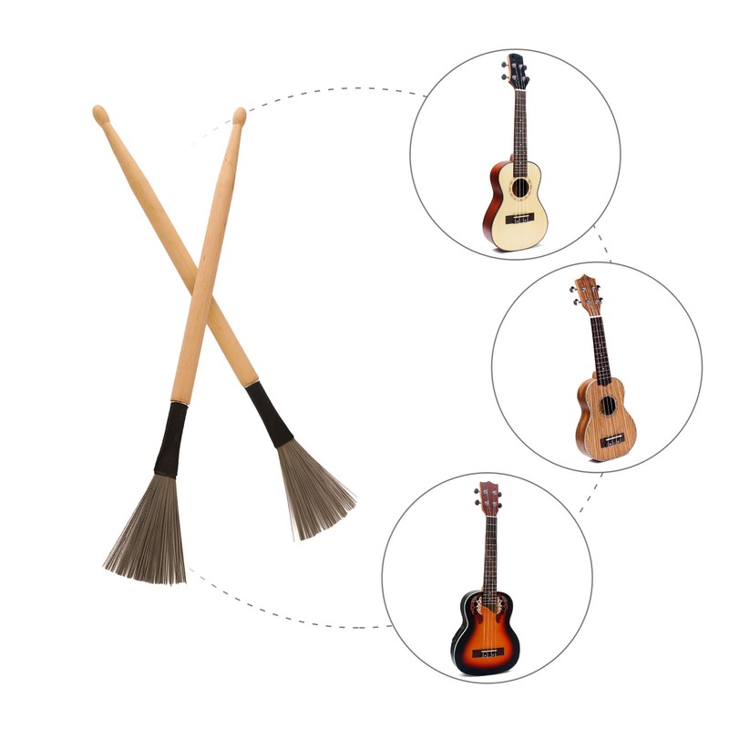 2Pcs Drum Stick Brush Wood Retractable Wire Combination Musical Instrument