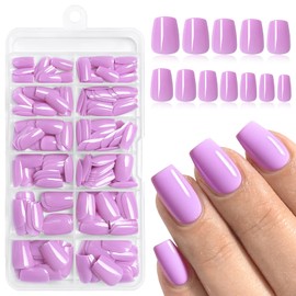 Lifextol 120pc Purple Coffin Press on Nails Short Fake Nails Press ons for Women Acrylic Nail Presson Nail&Glue Tabs, Short Fingernails Coffin False Fingernail Tip Stick on Artificial Fingernail