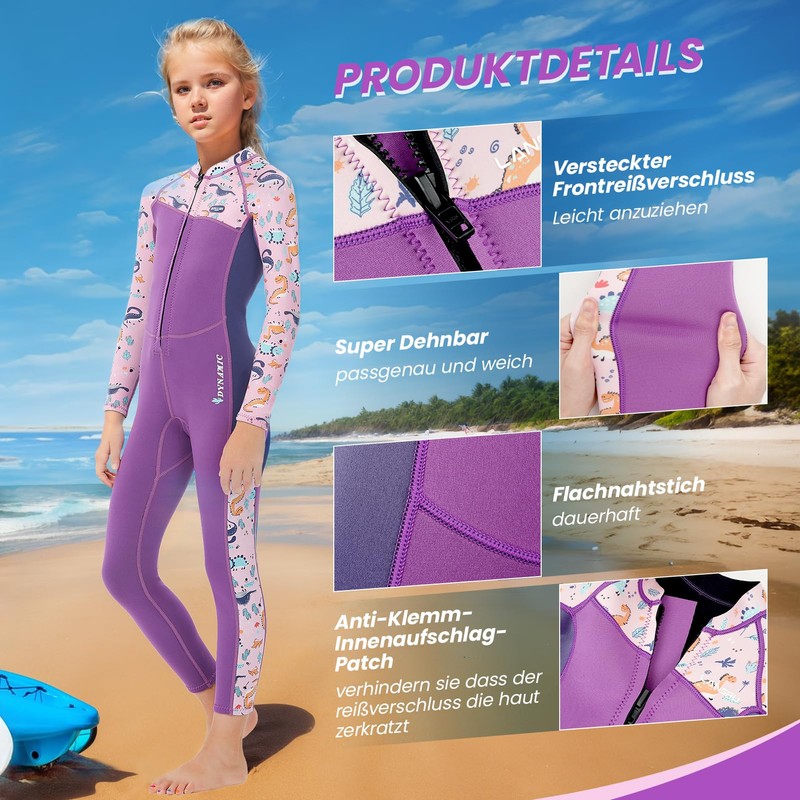 Lansru Children's Wetsuit in 3 mm, UPF50+ Neoprene Long Protection