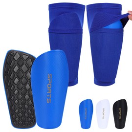 Football Shin Pads Including Stocking with Slip Pocket and Non-Slip Sleeves Shin Pads Football for Children Teenagers Adults (Blue, M)