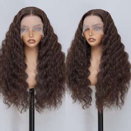 iluadme 13x6 HD Lace Front Wig,26Inch Glueless Deep Wave Synthetic Lace Front Wig For Black Women Light Brown Deep Curly Synthetic Wig Preplucked Hairline(#6)