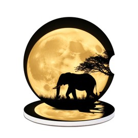 2 Pack Car Cup Holder Coaster-Elephant Full Moon Absorbent Ceramic Coaster, Car Coasters for Cup Holders,Auto Accessories for Women & Men