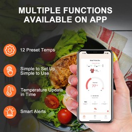 Wireless Smart Digital Bluetooth Meat Thermometer, Instant Temperature Reading, Suitable for Kitchen Cooking, Food Baking, BBQ, Smoker, Rotisserie, Gas Oven, Grill Thermometer for Outside Grilling