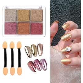 Bluemega Polvo De Cromo del Clavo, 6 Colores Sirena Neón Clavo Resplandores Polvo Gel Polaco Metálico Clavo Arte Pigmento Polvo Set con Cepillos De Esponja De Uñas para Decoración De Uñas Arte (02)
