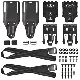 2 Set QLS Quick Locking System Kit, with Drop Leg Holster Adapter 2" Mid Ride Belt Loop, QLS 22 19 Adapter Base, Fork, Duty Receiver Plate with Thigh Straps(Black)