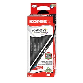 Kores - Black Ballpoint Pens - K0R-M, 1mm, Triangular, Fade Resistant, Semi-Gel Black Ink - Back to School Supplies, Crafts and Writing Pens, Pens Multipack - Set of 12