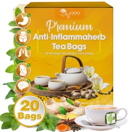 20 Tea Bags - Anti-Inflammaheb Loose Leaf Tea, 100% Natural from Ginger, Turmeric, Peppermint, Black Pepper, Cinnamon. No Sugar, No Caffeine, No Gluten, Vegan