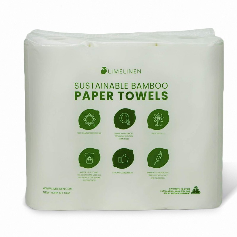 LIMELINEN Tree-free Bamboo Paper Towels, CASE of 48 ROLLS, Disposable