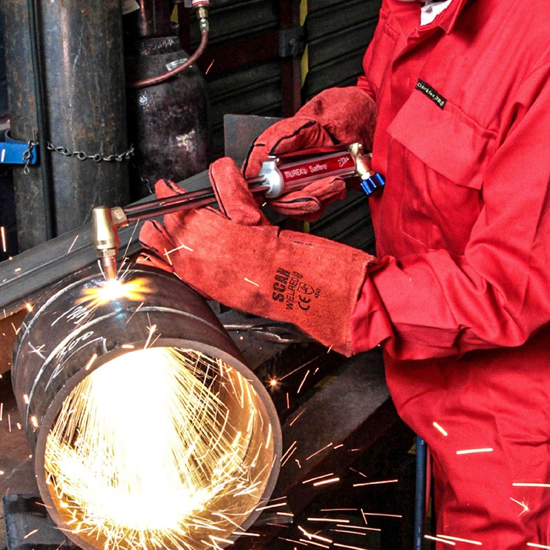 Scan SCAGLOWELRED Welders Gauntlets, Red, 35cm (14in) Cowsplit leather with