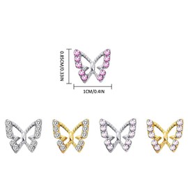 25 Pcs Butterfly Nail Charms Gold Silver Pink 3D Alloy Butterflies Charms with Rhinestones Flat Back Barbiecore Nail Art Decorations Supplies Crystal Gems Shiny Jewels