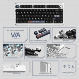 Womier ERA75 75% Wireless Mechanical Keyboard with VIA/QMK, Knob Full Aluminum Custom Keyboard, Pre-lubed POM Switches RGB Creamy Gaming Key Board, 3-Mode Gasket Hot Swappable, White