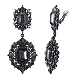 Flyonce Art Deco Earring Vintage Style Party Jewelry Drop Dangle Chandelier Clip-on Earrings for Women Charcoal Grey Black-Tone