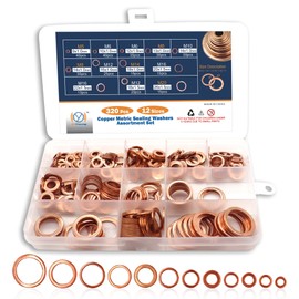 DIYoung 320pcs Copper Sealing Rings Assortment Flat Washers Set Locking Washers Copper Suitable for Automobile Ships Generators Machines and Devices (M5-M20)