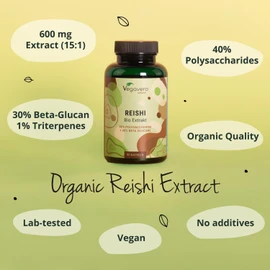Vegavero Organic Reishi Extract | 8400 mg (14:1) Ganoderma Lucidum | with Polysaccharides & Beta Glucans | Mushroom Supplement | 90 Capsules | Vegan