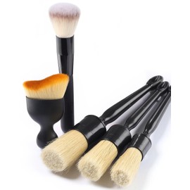 5 PCS Car Detailing Brush Set, Auto Interior and Exterior Cleaning Kit Including 3 Boars Hair Detailing Brushes, Dusting Tool, Soft Detail Brush, Tool for Air Vents, Wheels, Leather Upholstery Seat