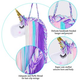 Basumee Unicorn Hair Bow Holder for Girls Wall Hanging Decor and Baby Hair Clip Hanger Organizer, Cyan Lavender