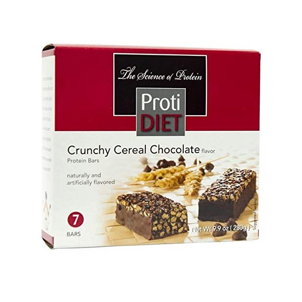 ProtiDiet Protein Bar - Crunchy Cereal Chocolate (7/Box) - High Protein 15g - High Fiber - Low Calorie
