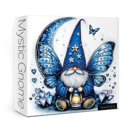Crystal Blue Gnome Puzzle 1000 Pieces for Adults, Magic Jewel Butterfly Jigsaw Puzzle, Fantasy Heart Star Puzzle as Home Decor