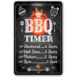 Grill Signs - Durable Metal Sign - Use Indoor/Outdoor - Great Grill and Barbeque Restaurant Decor and Gift (12" x 18", BBQ Timer)