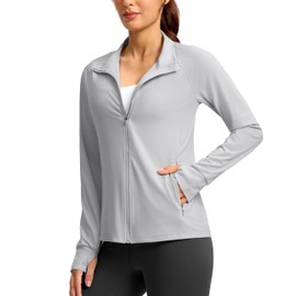 G Gradual Women's UPF 50+ Lightweight Athletic Jacket Sun Protection Zip Up 4 Pockets Long Sleeve Shirts Workout Running, Light Grey, L