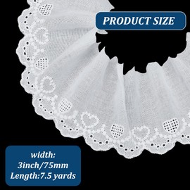 MAYJOYDIY 7.5 Yards ×3 inch Hearts Embroidery White Cotton Eyelet Lace Trim Ribbon Floral Lace Fabric Trim for Sewing Crafts Dresses Skirt Clothes Bag Tablecloth Curtain Pillow Decoration