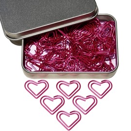 Heart Paper Clips, 100PCS Cute Love Heart Bookmark Clips, Pink Love Heart Shaped Paper Clips (Pink)