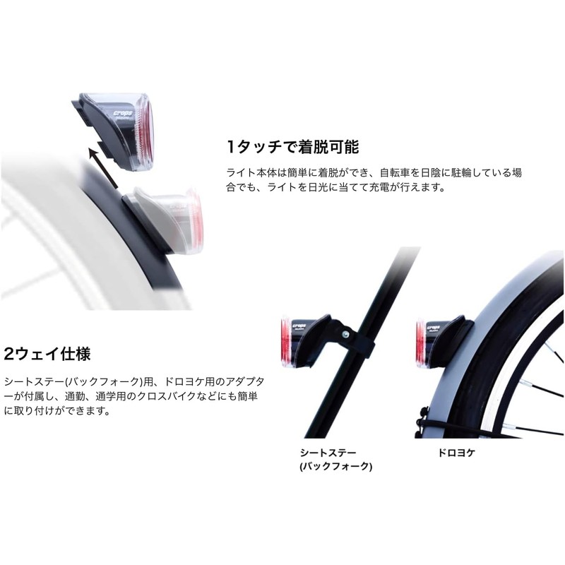 Crops 80JSRV-NUSB (C2T03-04-0384) Bicycle Solar Charging Reflector Tail Light