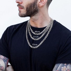 LOLIAS Men Sturdy Cuban Chain Necklace Bracelet Set 5/9mm Width, 18" 20" 22" Length, Silver Tone 316L Stainless Steel Mens Chain Necklace Bracelet for Boy Hip Hop Jewelry Men's Jewellery