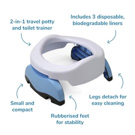 Potette Plus 2-in-1, Folding Travel Potty & Toilet Trainer Seat, White/Blue