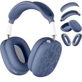 Floral Engraved Case Cover for AirPods Max  Anti-Scratch Ear Pad Cover/Ear Cups Cover/Headband AirPod Accessories Soft Silicone Protector Light Blue Gray - Color: Blue Gray