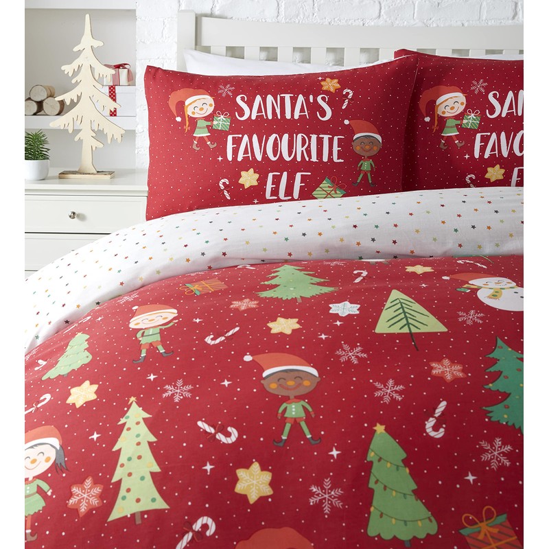 Bedlam Elf & Santa-Easy Care Duvet Cover Set, Polycotton, Multicolour,