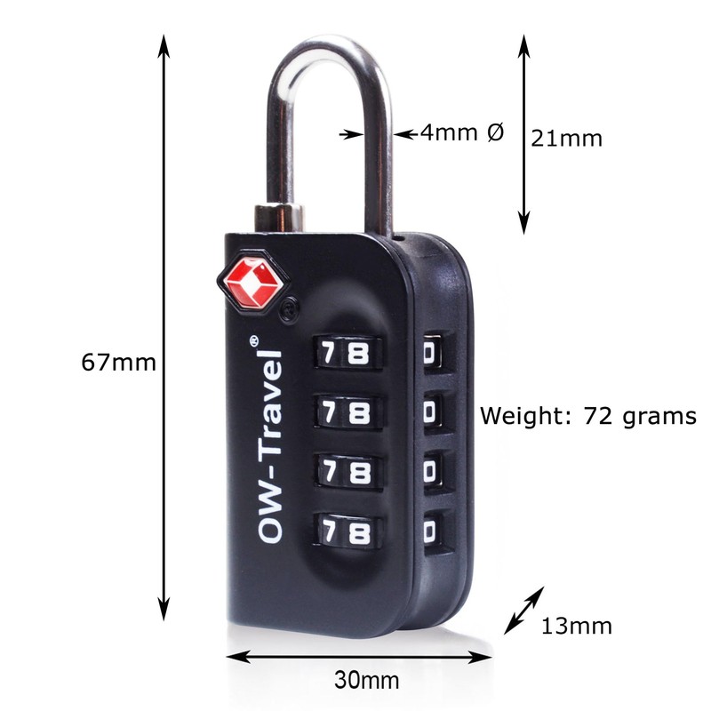 OW-Travel Luggage Locks TSA Approved (3 Pack Black) 4 Digit