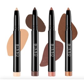 Set Viral de Ojos Delineador Plumon Cafe Ivy, 4 Sombras en Lápiz Brillosas, Primer para Ojos Bissu (Mariposa)