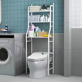 3-Tier Metal Over-the-Tank Toilet Storage Rack Space-Saving Easy No-Drill Assembly Over-the-Toilet Paper Holder Hooks OrganizerColor: White Color