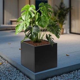 DYNAMI Square Planter Box,24x24x24in Steel Metal Planters Large Cube Plant Pot for Outdoors,Modern Heavy Duty Flower Pot for Patio, Deck, Yard, Garden (Black, 24in)