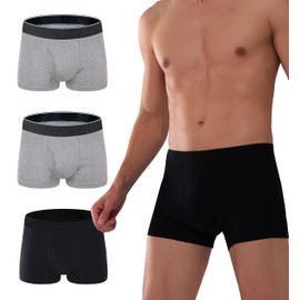 AIRCUTE Men Absorbent Urine Incontinence Underwear, Fly Front Opening Leak Proof Boxer Brief for leaks Dribbles, 3 Pack (Large, Black-Gray-Gray)