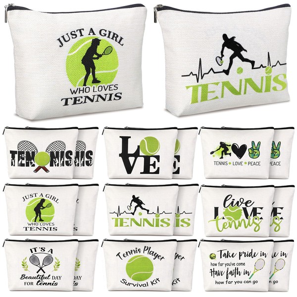 18 Pieces Tennis Player Gift Makeup Bag Christmas Inspirational Cosmetic Bags Tennis Zipper Cosmetic Bags Travel Pouches for Coach Friend Women Girl Sister Daughter Gift, 9.8 x 7.5 inches