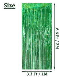 Andiker 2 Pack Foil Fringe Curtains, 3.28 x 6.56ft Green Fringe Foil Curtains, Photo Booth Backdrop for Christmas, St. Patrick's Day, New Year Party Decorations (Green)