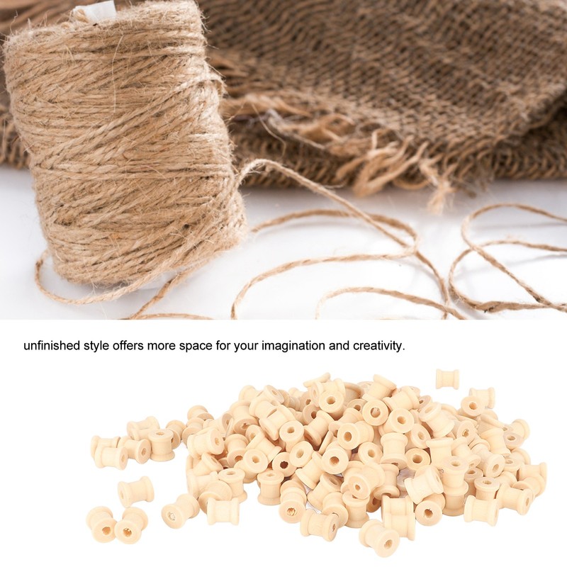 200Pcs Wooden Spools 0.55in 0.51in Unfinished Polished Wood Smoothing Wooden