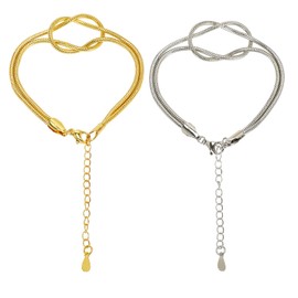 Fepibur Womens Snake Chain Gold Bracelet, 14K Gold Plated Love Knot Bracelet, Eternal Infinity Bracelet Adjustable Jewelry Gift, Medium, Stainless Steel, no