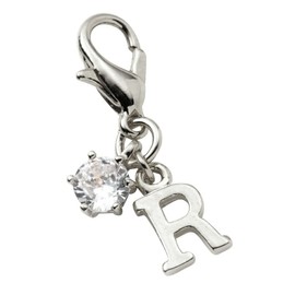 Cream dot. Charm, 18k Coated, Initial, Alphabet, Cubic Zirconia, Single Gem, Mini, Small, One Point, Key Chain Part, Simple, Gold, Silver, Metal, Cubic Zirconia