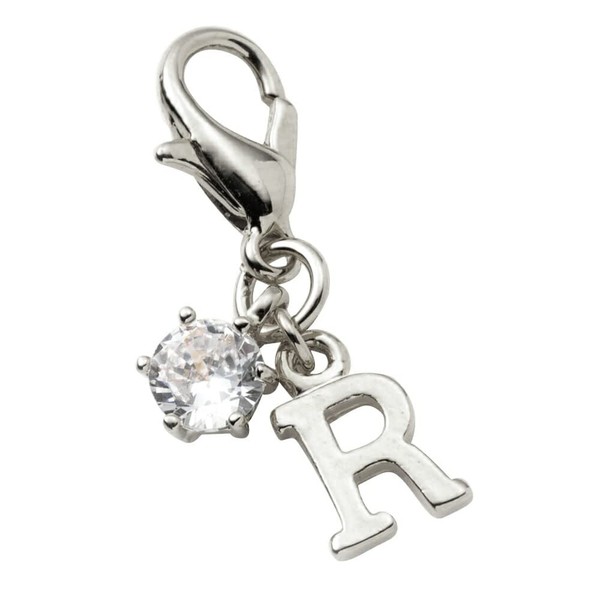 Cream dot. Charm, 18k Coated, Initial, Alphabet, Cubic Zirconia, Single