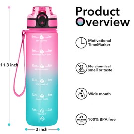 Alwager 32oz Water Bottle with Straw, Motivational Bottle with Time Marker and Strap, BPA Free & Leakproof, Inspirational Water Bottle for Outdoor Sports Office Gym (Set of 1)