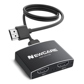 NEWCARE HDMI Splitter 1 in 2 Out, 4K@30Hz HDMI Splitter for Dual Monitors [with 3.9Ft High Speed Cable], 1x2 HDMI Splitter Switch to 2 Display Mirror/Duplicate, 1 Source to 2 Displays (Black)