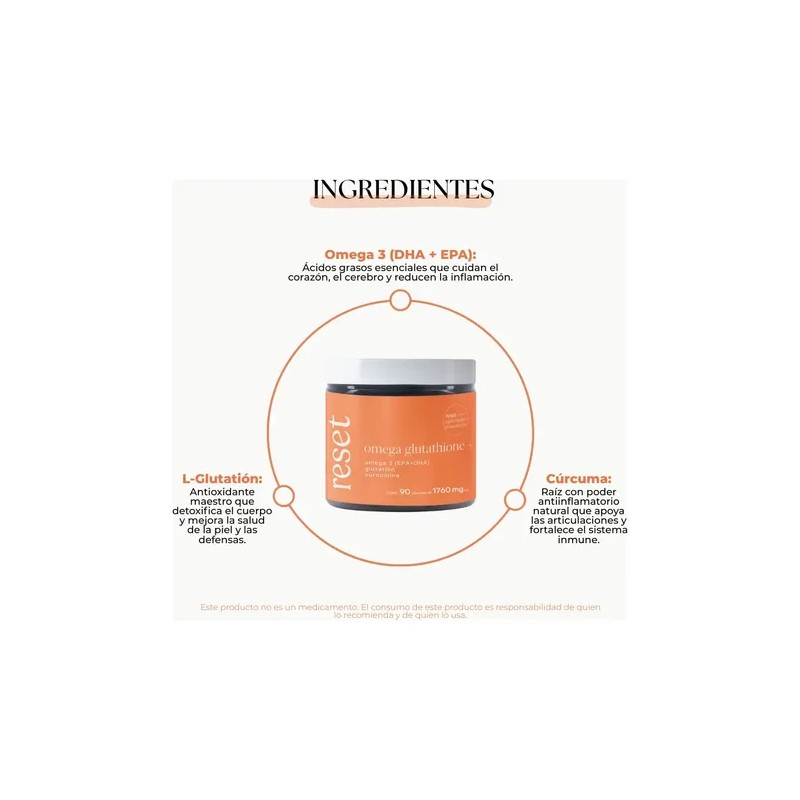 Reset Omega Glutathioneomega 3 Glutatión Curcumina 90cap Sabor Sin sabor