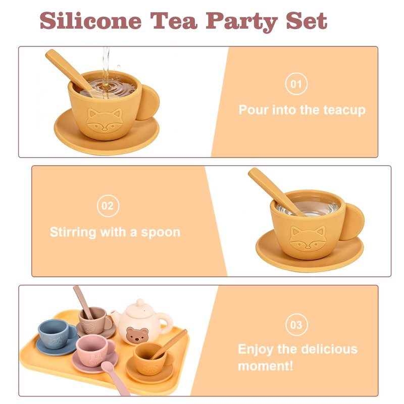 YOFOTHS Kids Silicone Tea Party Set, Pretend Play Tea Set