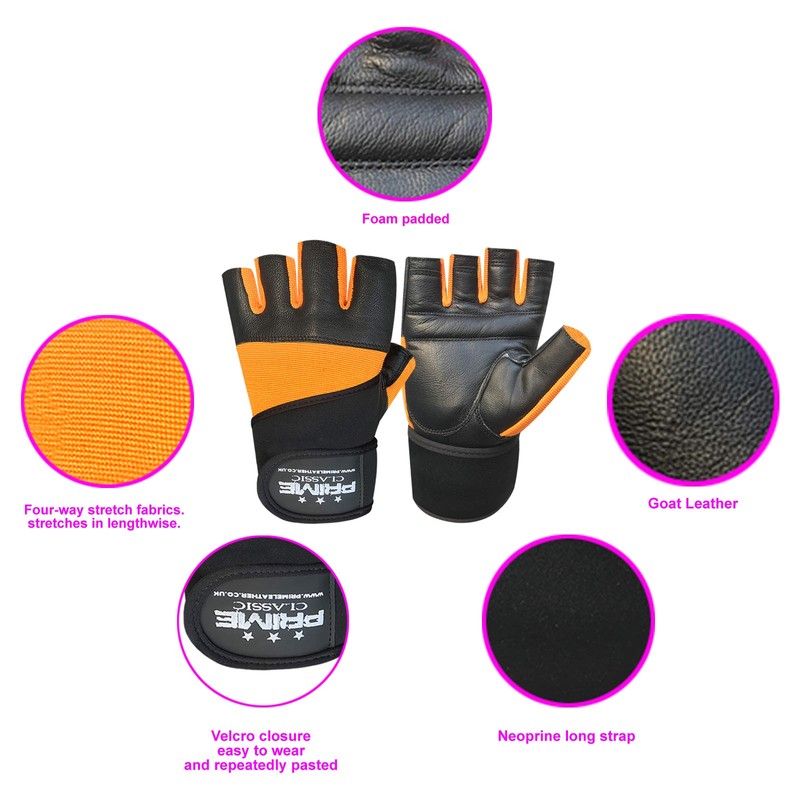 Prime fingerless workout gym weight training bodybuilding foam padded leather