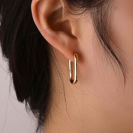 Cybche Vintage Gold Paperclip Earrings Rectangular Huggie Hoop Earrings Thick Hoop Dangle Earrings Chunky Hoop Earrings hollow Hoop stud Earrings Jewelry for Women and Girls