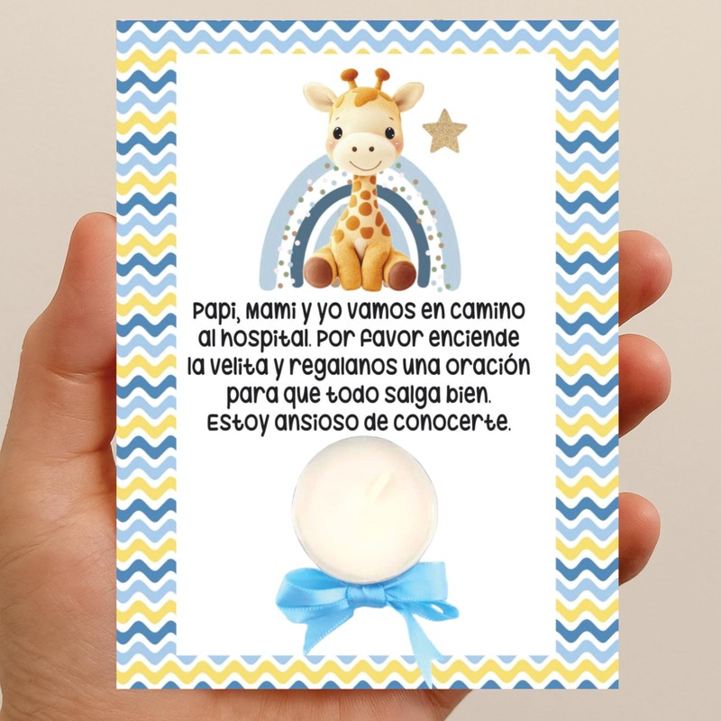Paquete de 10 Tarjetas con Vela para Baby Shower (Jirafa)