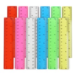 Set of 12 Colourful Plastic Rulers 15 cm - Flexible and Unbreakable for School, Office and Home, in 6 Different Colours